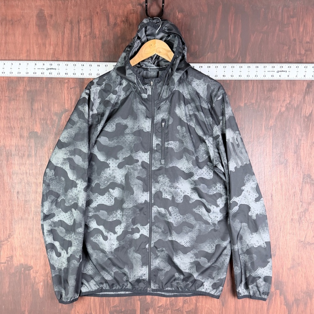 Adidas Wind Runner Windbreaker‎ Jacket Grey Hooded Full Zip Camo DZ2030 Medium